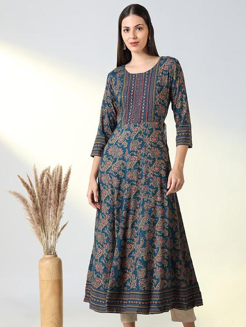 women teal paisley printed round neck  - 21682141 - Very Small Image - 1