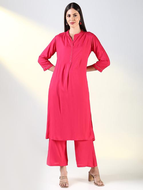 women pink solid kurta palazzo set - 21682159 - Very Small Image - 1