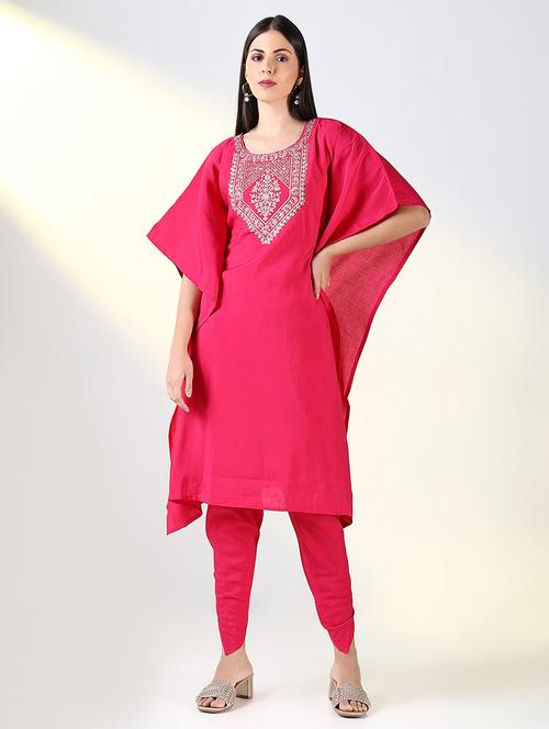 women pink embroidered zari work kaftan set - 21682161 - Very Small Image - 1