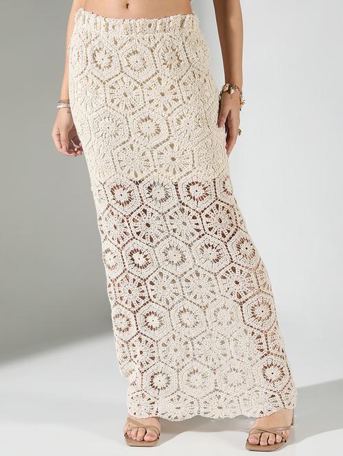 women beige self design straight skirt - 21682212 - Very Small Image - 1