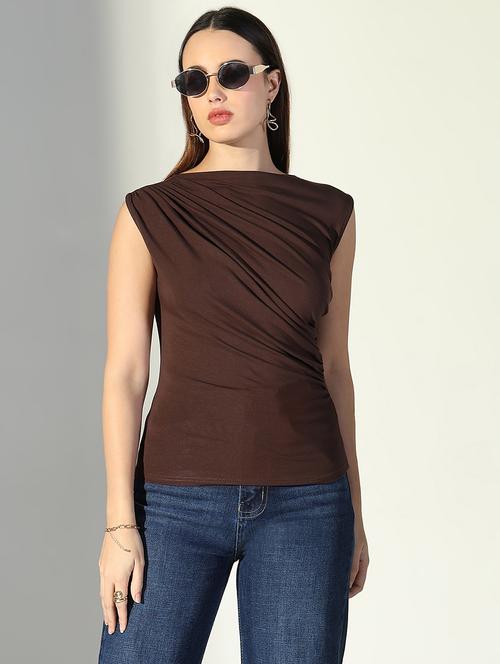 women brown solid sleeveless top - 21682264 - Very Small Image - 1