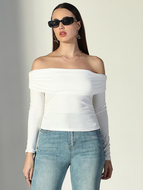 women solid off-shoulder neck regular top - 21682266 - Very Small Image - 1