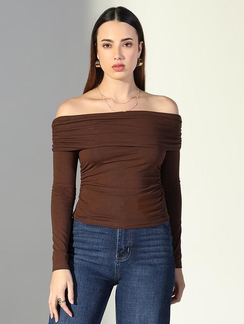 women solid off-shoulder neck regular top - 21682267 - Very Small Image - 1