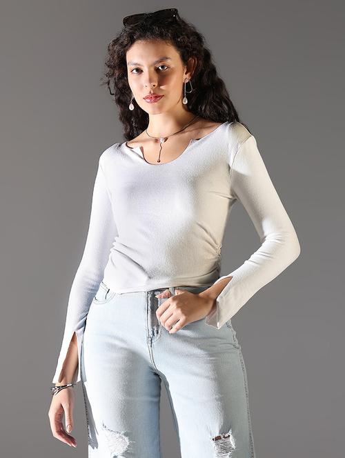 women white solid long sleeve regular top - 21682311 - Very Small Image - 1