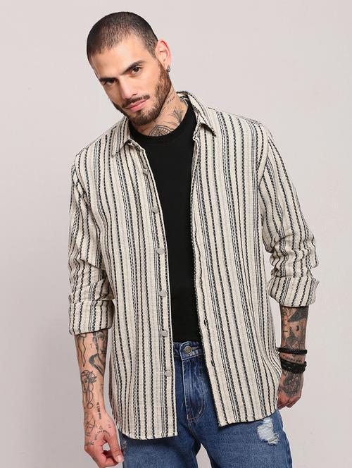 men long sleeves striped casual shirt - 21682369 - Very Small Image - 1