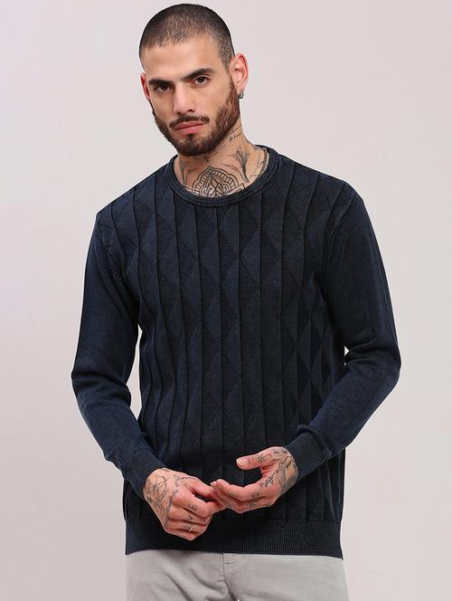 men long sleeves self design pullover - 21682404 - Very Small Image - 1