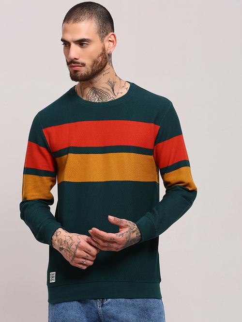 men long sleeves color block pullover - 21682425 - Very Small Image - 1