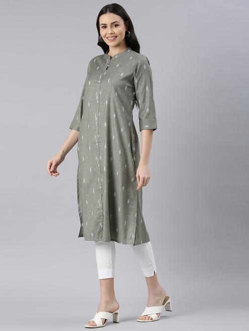 women self design three quarter sleeve a-line kurta - 21682670 - Very Small Image - 1