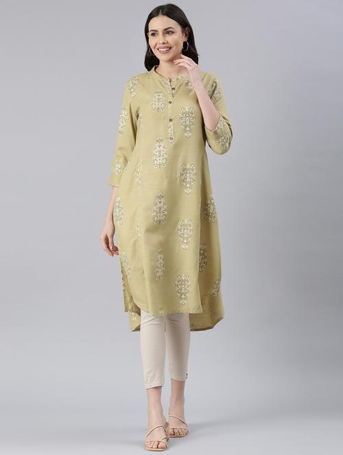 green cotton silk straight kurta - 21682674 - Very Small Image - 1