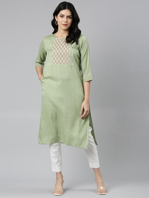 women round neck embroidered straight kurta - 21682686 - Very Small Image - 1