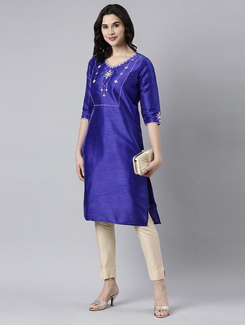 women embroidered three quarter sleeve straight kurta - 21682693 - Very Small Image - 1