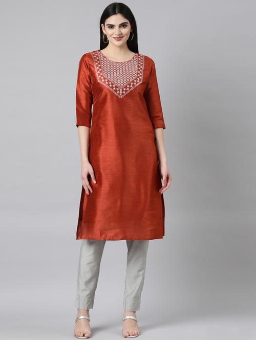 women embroidered three quarter sleeve straight kurta - 21682701 - Very Small Image - 1