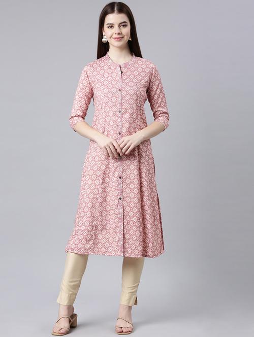 women mandarin neck printed side slit kurta - 21682718 - Very Small Image - 1