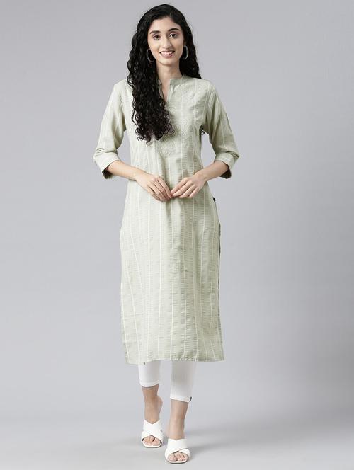 women mandarin neck embroidered straight kurta - 21682737 - Very Small Image - 1