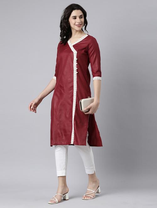 women lace work three quarter sleeve straight kurta - 21682778 - Very Small Image - 1
