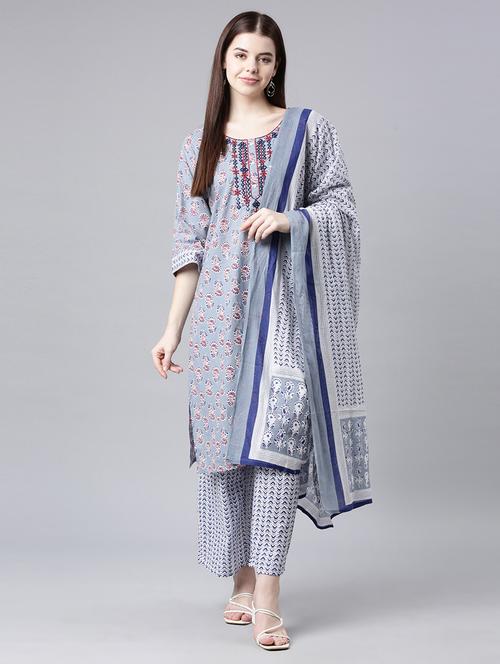 women three quarter sleeve kurta pant with dupatta set - 21682809 - Very Small Image - 1