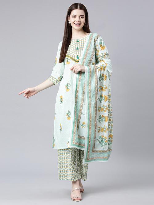women three quarter sleeve kurta palazzo with dupatta set - 21682811 - Very Small Image - 1
