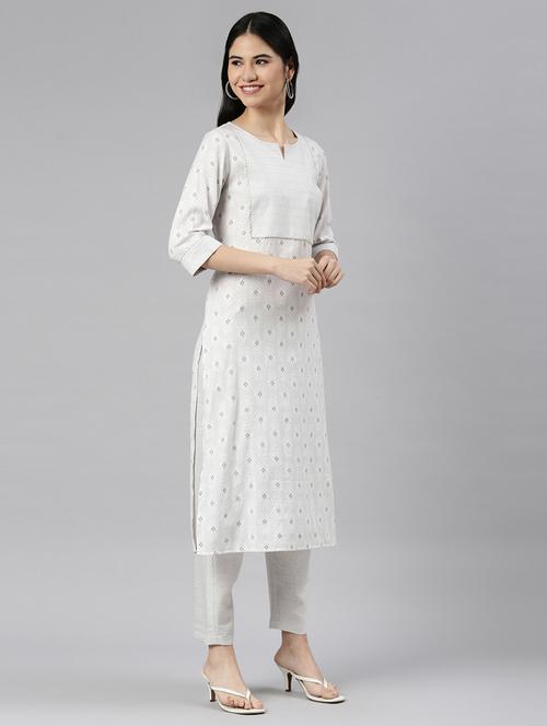 women printed notch neck kurta pant set - 21682833 - Very Small Image - 1