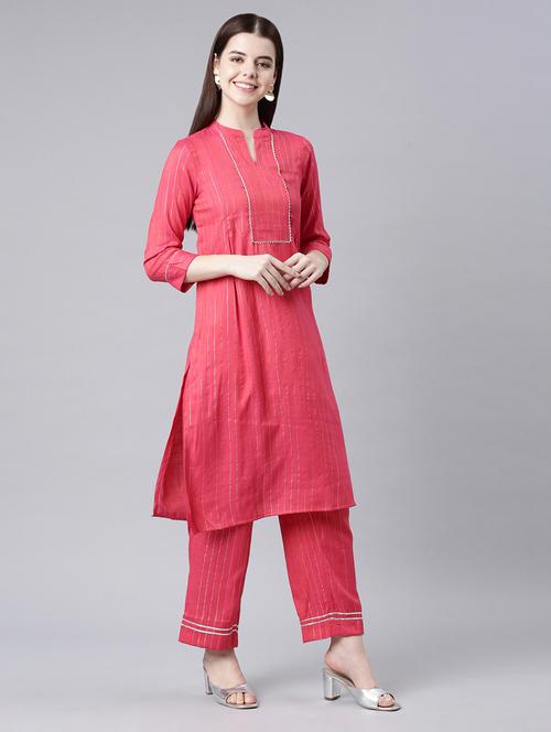 women striped v neck kurta pant set - 21682839 - Very Small Image - 1