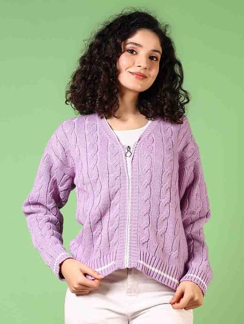 women long sleeves self design cardigan - 21682887 - Very Small Image - 1