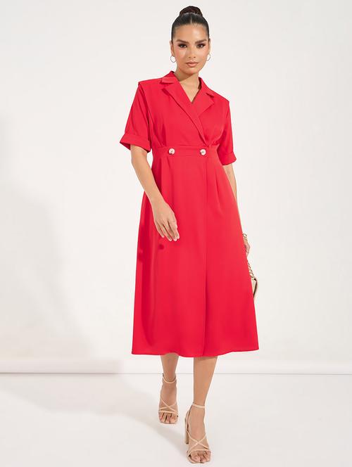 women solid short sleeves coat dress - 21683334 - Very Small Image - 1
