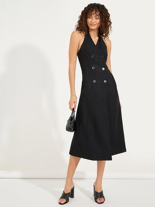 women solid halter neck sleeveless coat dress - 21683335 - Very Small Image - 1