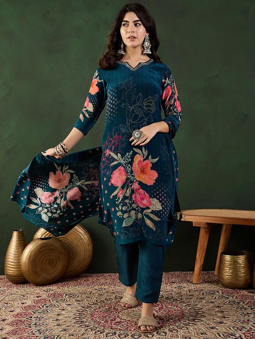 women three quarter sleeve kurta pant with dupatta set - 21683610 - Very Small Image - 1