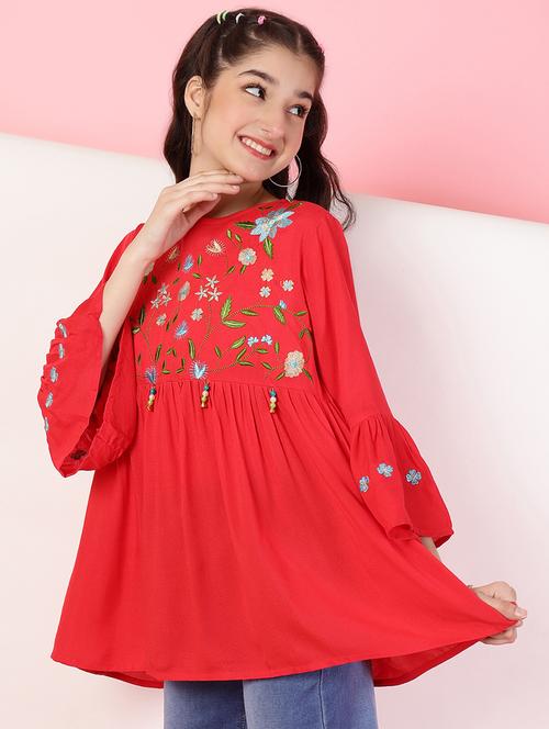 girls round neck embroidered top - 21683702 - Very Small Image - 1