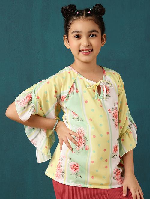 girls tie-up neck printed top - 21683724 - Very Small Image - 1