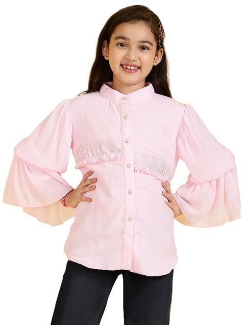 girls mandarin neck solid shirt - 21683728 - Very Small Image - 1