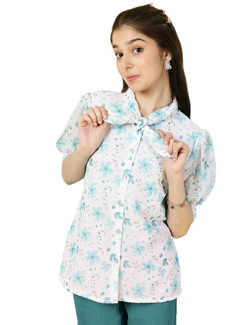 girls tie-up neck printed shirt - 21683740 - Very Small Image - 1