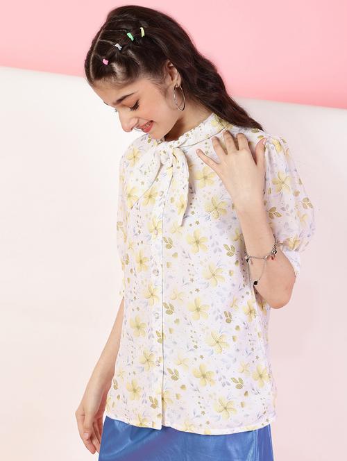 girls tie-up neck printed shirt - 21683741 - Very Small Image - 1