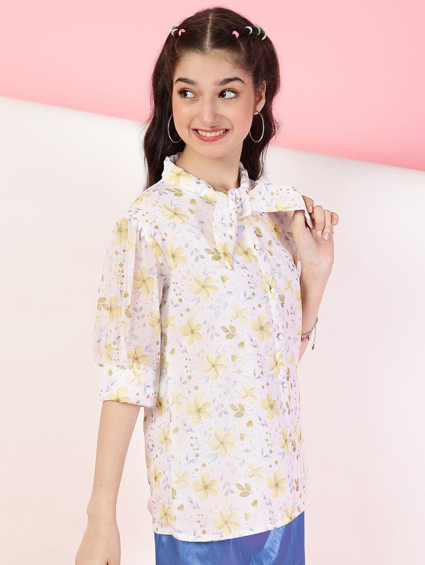 girls tie-up neck printed shirt - 21683741 - Standard Image - 2