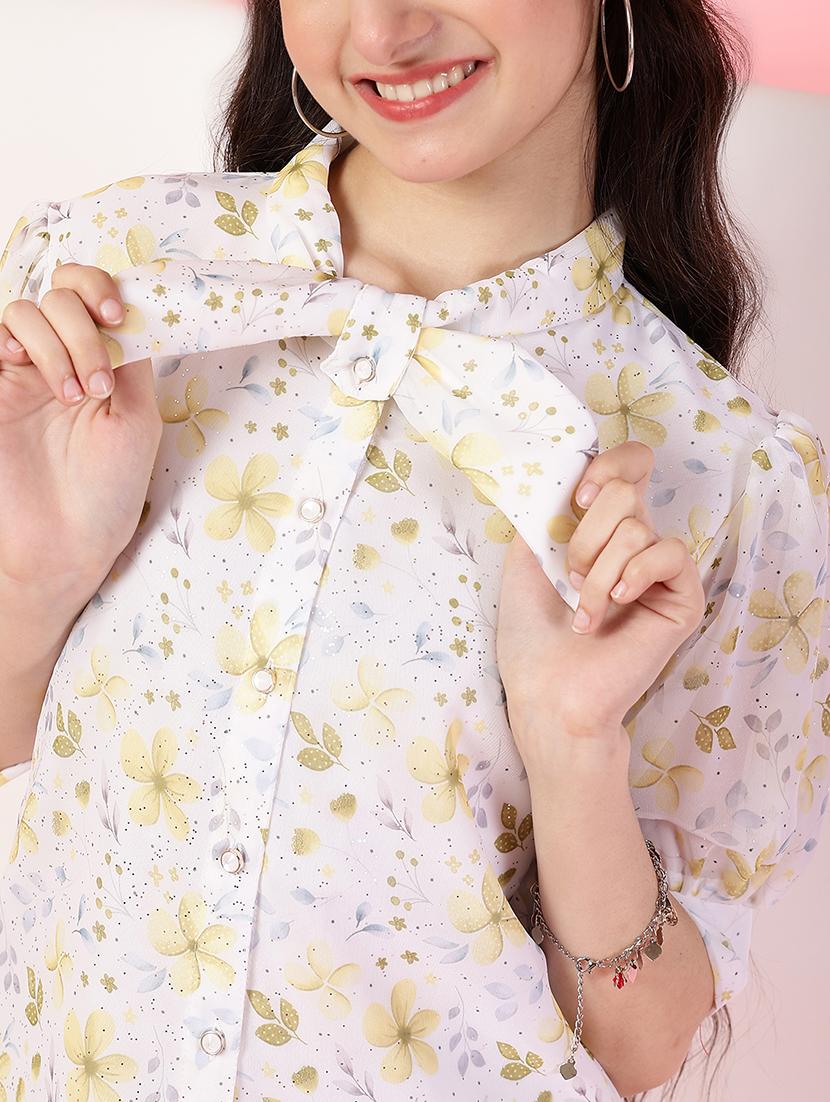 girls tie-up neck printed shirt - 21683741 - Standard Image - 5