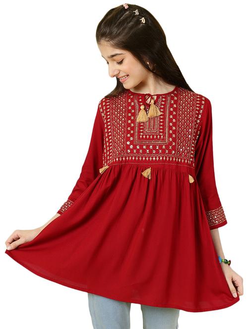 girls embroidered three quarter sleeves flared top - 21683761 - Very Small Image - 1