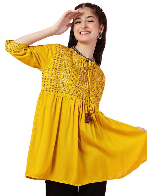 girls embroidered three quarter sleeves flared top - 21683762 - Very Small Image - 1