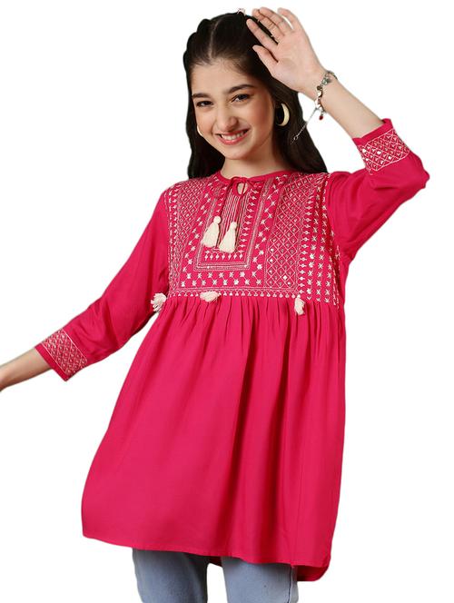 girls embroidered three quarter sleeves flared top - 21683763 - Very Small Image - 1