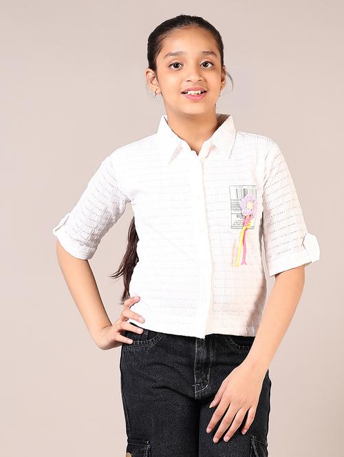 girls self designed roll-up sleeves shirt - 21683979 - Very Small Image - 1