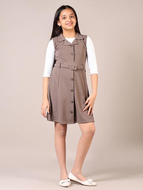 girls solid laple collared shirt dress - 21683981 - Very Small Image - 1