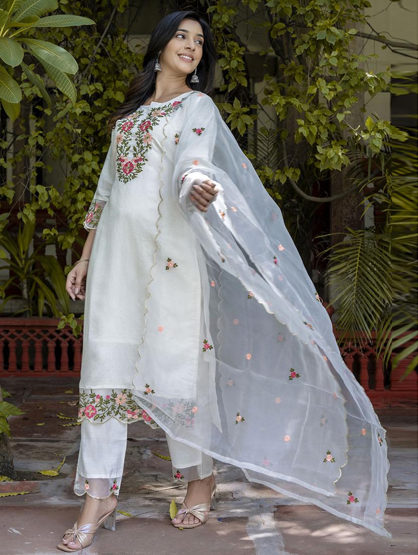 women embroidered three quarter sleeve suit set - 21684236 - Standard Image - 1
