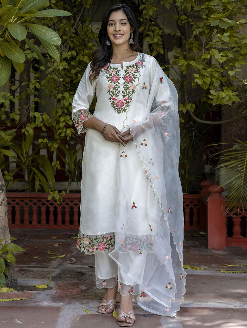 women embroidered three quarter sleeve suit set - 21684236 - Standard Image - 3