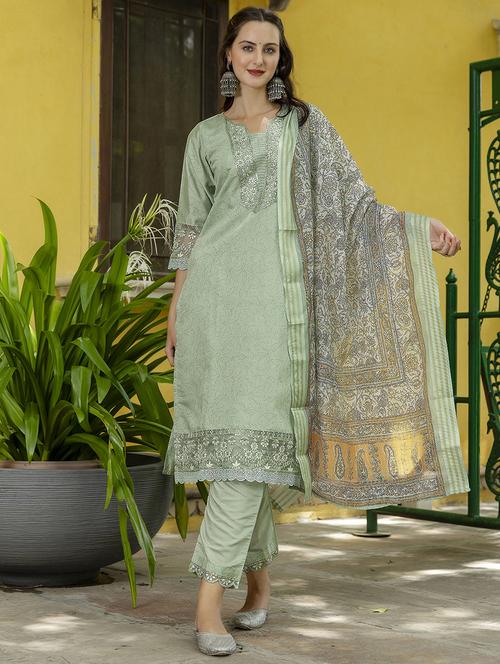 women three quarter sleeve kurta pant with dupatta set - 21684237 - Very Small Image - 1