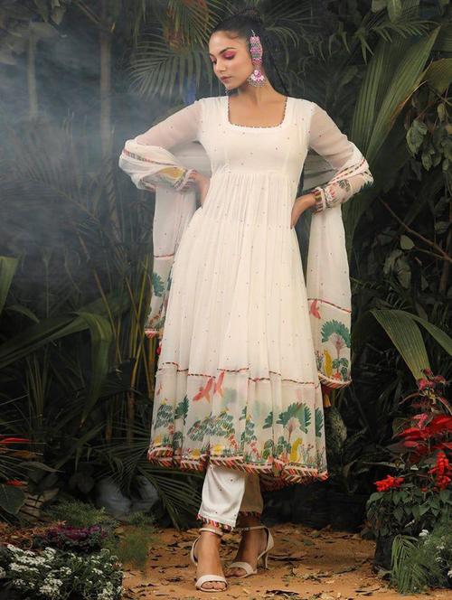 women white long sleeve sleeve kurta pant with dupatta set - 21684697 - Very Small Image - 1