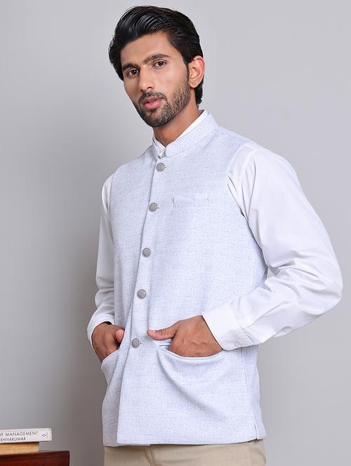 men mandarin neck self design classic waist coat - 21684766 - Very Small Image - 1