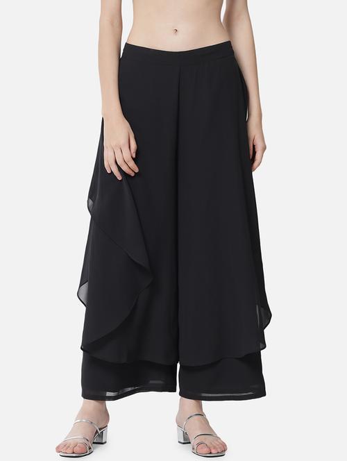 women solid mid rise ruffle palazzo - 21684849 - Very Small Image - 1