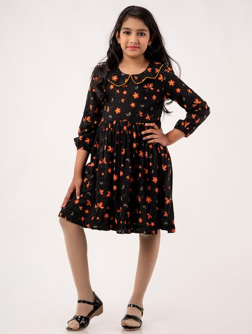 black printed fit & flare dress - 21684894 - Very Small Image - 1