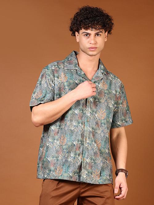 men printed cuban collared loose fit casual shirt - 21685113 - Very Small Image - 1