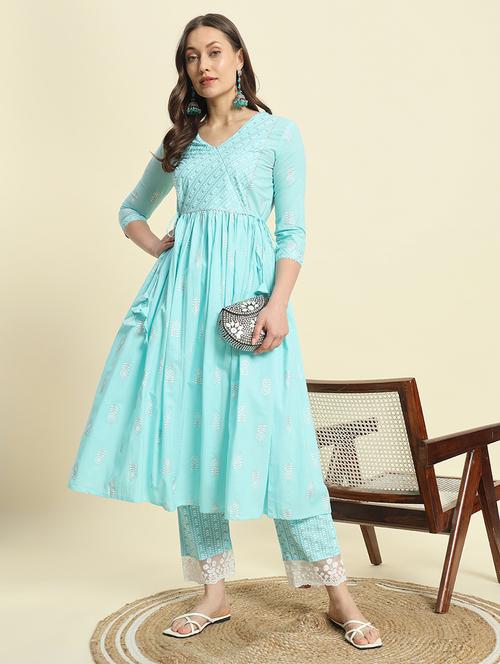 women three quarter sleeve kurta pant set - 21685517 - Very Small Image - 1