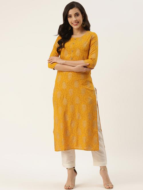 women printed three quarter sleeve straight kurta - 21685569 - Very Small Image - 1