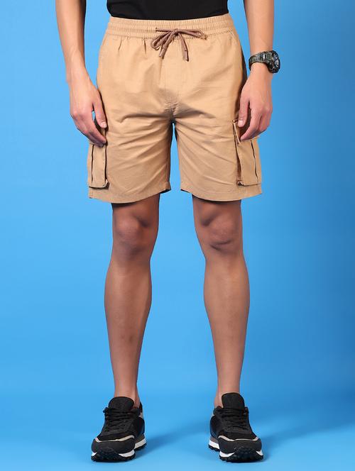 men beige solid mid rise cargo shorts - 21685646 - Very Small Image - 1
